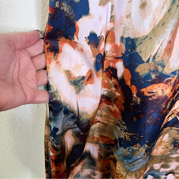 Nicole Miller New York Blue gold floral gown maxi dress sz M sleeveless evening - Picture 6 of 9